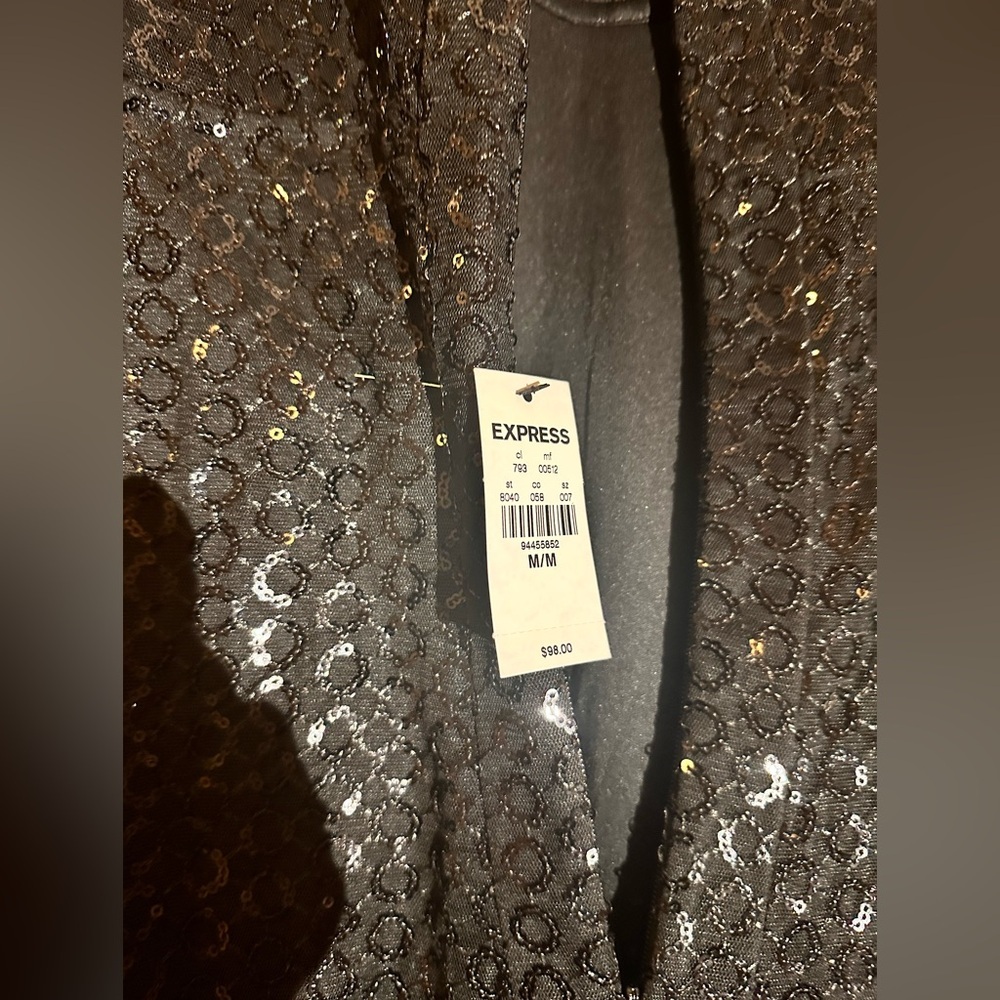 NWT Express Sz M Sequin mesh Sweetheart Black mini Dress Party Night out Date - Picture 11 of 15